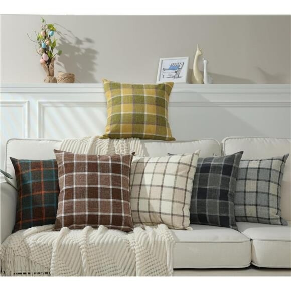 18x18 Fall Buffalo Check Pillow Covers, Farmhouse Plaid Cushion Covers, Set of 2 - Picture 6 of 6